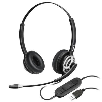 Professional USB Headset with Noise Cancelling Microphone - USB-A Computer Headphones for PC, Laptop, Office & Call Center | Compatible with Dragon Dictation, Webinars, Zoom, Teams