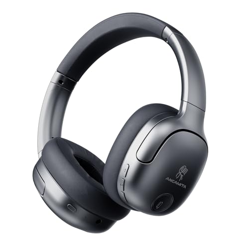 Wireless Hybrid Active Noise Cancelling Headphones, 50H Playtime Wireless Over Ear Headphones with Microphone, HiFi Deep Bass, Comfortable Foldable Earphones for Travel/Work (Gray) - color: Grey