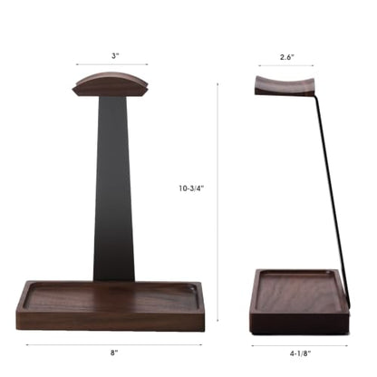 Walnut Headphone Stand, Wood Headset Holder with Storage for Desk - color: Grey