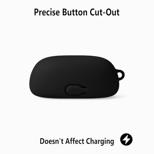 Geiomoo Silicone Case for JBL Tune Buds 2, Soft Flexible Scratch Resistant Protective Cover with Carabiner (Black) - color: Black