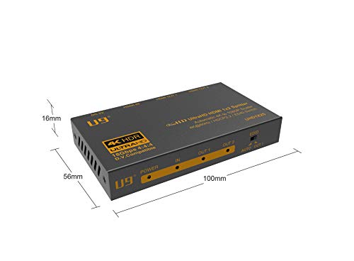 U9 ViewHD 1 in 2 out HDMI 2.0 18Gbps 1x2 Splitter with automatic 4K to 1080P Downscaler / 4K@60Hz / HDR and Dolby Vision / HDCP 2.2 / 1 Input to 2 Outputs / EDID Control | Model: UHD1X2S - color: 1x2 | 4K to1080P Auto Scaler, size: v2.0 | 4K@60Hz