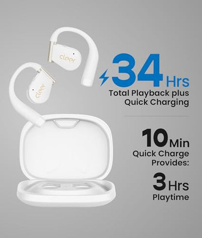 Cleer ARC 4 Plus Open Ear Earbuds with Dolby Audio,White | True wireless Bluetooth with head tracking, IPX7 waterproof earhook,34H playtime, custom EQ,for sports, running & workout - color: White