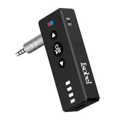 Isobel Bluetooth 5.4 Transmitter Receiver, 3 in 1 Portable Wireless Bluetooth Audio Adapter to Any 3.5mm AUX Jack for TV PC Car Airplanes Boats Home Stereo Gym with Micphone, TF Card Fast Playback MP3 - color: Grey