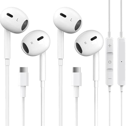 2 Pack-USB C Headphones for iPhone 17/16/15 Earbuds USB C Wired Earphones with Mic & Remote Control Noise Cancelling for 17/16/15 Plus/Air/Pro, Galaxy S25/S24/S23/S22/Ultra Note 10/20, Pixel 7/6/6a