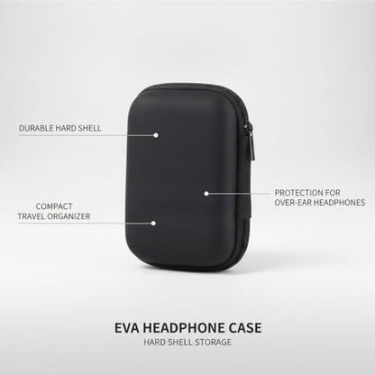 Hard Shell EVA Headphone Case for Over-Ear Models, Compact Travel Storage Organizer, Black