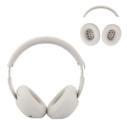 Aiivioll Studio Pro Silicone 2 in 1 Case Cover Set, Anti-Scratch Ear Pad Cover/Zipper Headband Cover for Beats Studio Pro Headphone, Studio Pro Soft Silicone Protector Accessories(Off-White) - color: Off-white