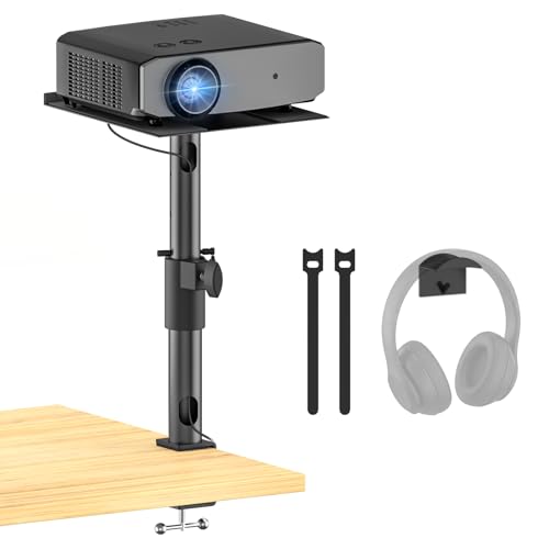 Height/Tilt/Swivel Adjustable Desktop Projector Stand Table for Aurzen Nebula XGIMI VANKYO Jinhoo AuKing Epson and Most Projectors - Desk Projector Stand Clamp on Desktop Wr Headphone Holder, Single - style: 1- Pack