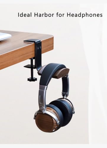 Walnut Wood Headset Holder Universal Adjustable Clamp-on Headphone Stand