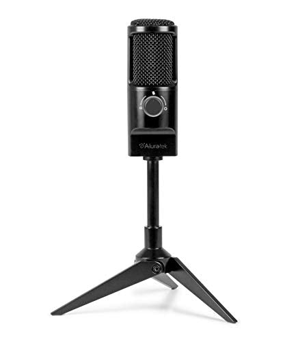 Aluratek USB Omnidirectional Microphone for Laptop, PC, and Mac, with Condenser, Adjustable Stand, for Streaming, Recording, Podcasting, YouTube, Zoom, (AUVM01F), Black