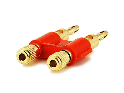 Monoprice Dual High-Quality Gold Plated Speaker Banana Plugs, Red - color: Red