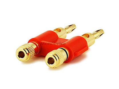 Monoprice Dual High-Quality Gold Plated Speaker Banana Plugs, Red - color: Red