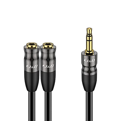 J&D Headphone Splitter 3.5 mm Audio Stereo Y Splitter Cable, 1/8 inch TRS Male to Dual 1/8 inch TRS Female Headphone Jack Adapter Aux Extension Cable for Phone/PS4/Switch/Tablet, 0.65 ft - size: 0.65 Feet