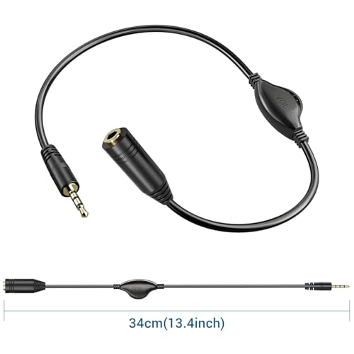 PChero 2 Packs 3.5mm Headphone Extension Cables with Mic, Male to Female | Stereo Audio Jack Extender Aux Extension Adapter Cords with Volume Control