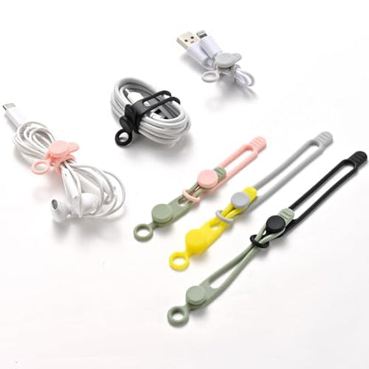 10Pcs Silicone Cable Ties Reusable Cord Organizers | for Earphones, Chargers, PC Wires, Ideal for Home Office Travel