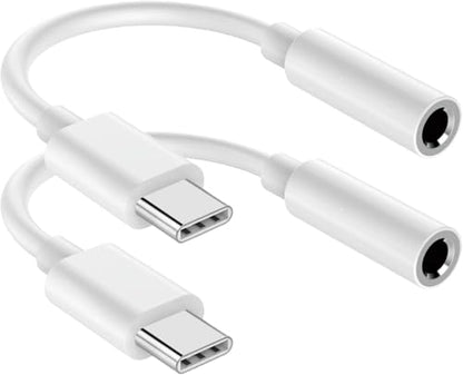 USB C to 3.5mm Audio Headphone Jack Adapter (2Pack), Aux to USB C Dongle Cord Cable Compatible with iPhone 17/16/15, iPad Pro, Samsung Galaxy S25 S24 S23 Ultra/Google Pixel - White - color: White