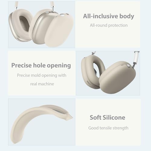 3 in 1 Silicone Cover and Case for Apple Airpods Max 2/ Airpods Max Headphones, AirPods Max Hard Case and Anti-Scratch Ear Pad Case/Ear Cups/Headband Covers Accessories (Starlight case & Cover) - color: Starlight case & cover
