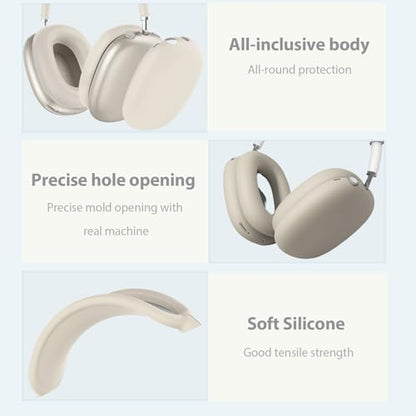 3 in 1 Silicone Cover and Case for Apple Airpods Max 2/ Airpods Max Headphones, AirPods Max Hard Case and Anti-Scratch Ear Pad Case/Ear Cups/Headband Covers Accessories (Starlight case & Cover) - color: Starlight case & cover