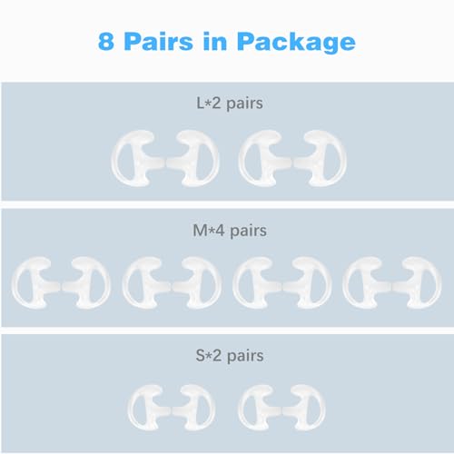 8-Pair Two Way Radio Ear Mold Replacement Soft, Pro-Grade Covert Surveillance Earbud, Silicon Earmold Earplug Compatible with Acoustic Coil Tube Earpiece(16pcs) - color: White