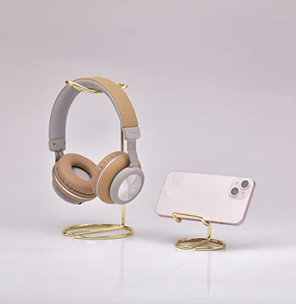 JIARI Headphones Stand and Cell Phone Stand Desktop Metal Holder Accessories 2pcs Set (Gold) - color: Gold