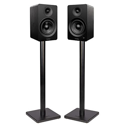Fluance Ai61 Powered 2-Way 2.0 Stereo Bookshelf Speakers with Speaker Stands 6.5" Drivers 120W Amplifier for Turntable Bluetooth 5 Wireless Music Streaming - RCA Optical USB & Sub Out (Black Ash) - color: Black Ash, size: With Square Stand