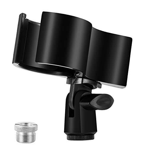 BILIONE Large Microphone Clip for Mics with Outer Diameter 1.26" to 2.3" | Adjustable Mic Holder, Premium ABS, Inside sponge to protect microphones, With 5/8" Male to 3/8" Female Screw Adapter - color: black, size: 1 Pack