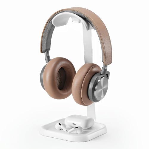 Headphone Stand, Curved Headset Stand with Storage Tray, Gaming Headset Holder for AirPods Max, AirPods Max 2, AirPods, AirPods Pro, Beats, Bose, Sony and More (White) - color: White