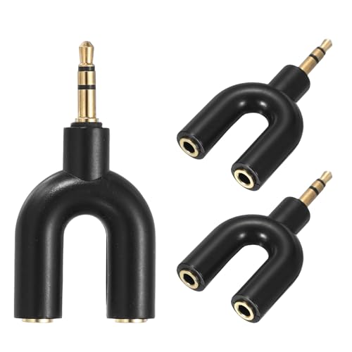 MECCANIXITY Headphone Splitter Adapter, 3.5mm Male to Dual Female Y Jack Aux Splitter for Phone Headset PS4 Switch Tablets, Black - color: Black