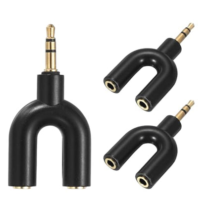 MECCANIXITY Headphone Splitter Adapter, 3.5mm Male to Dual Female Y Jack Aux Splitter for Phone Headset PS4 Switch Tablets, Black - color: Black