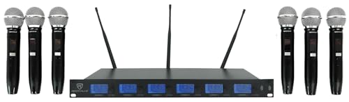 Rockville RWM-66 6-Mic Adjustable Frequency Wireless UHF Microphone System