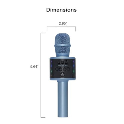 Wireless Bluetooth Karaoke Microphone with Built-in Speakers + HD Recording, Portable Handheld Mic | Blue