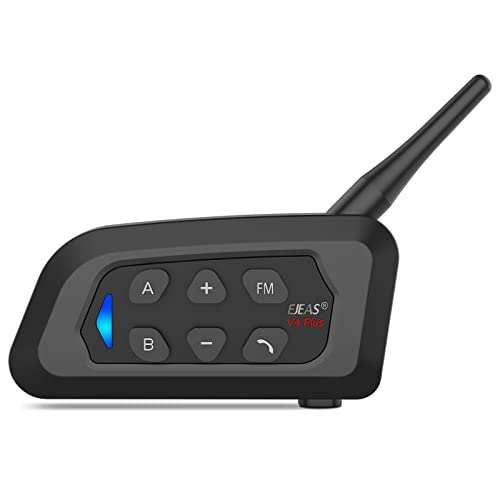 EJEAS V4 Plus Helmet Communication System, Motorcycle Bluetooth V5.1 Headset 1500m Helmet Intercom with Noise Reduction/3D Sound/FM Radio/Hands-Free, Ideal for 2 to 4 Riders Group Talking (1PC) - size: V4-1