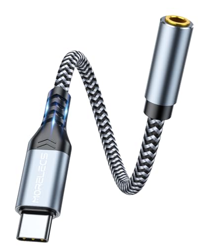 USB C to 3.5mm Audio Adapter - Headphone Jack to USB-C Dongle, Hi-Res DAC Type-C to Aux Female Adapter for Car & Home Stereo, Compatible with iPhone 15/16/17 Series, Galaxy S25, S24, Pixel 10, 9, iPad