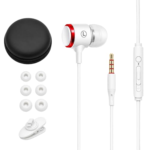 Rosmas 케이스가 있는 유선 헤드폰, 3.5mm 오디오 잭, 소음 차단 HiFi 스테레오 이어폰, 마이크 포함, 볼륨 컨트롤 및 노트북/크롬북/킨들/스위치/안드로이드/MP3 학교용 클리어 통화 (화이트) - size: White –Upgraded