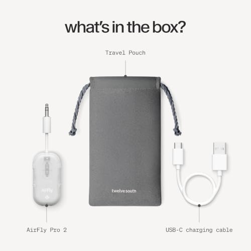 Twelve South AirFly Pro 2, Bluetooth Adapter, Pair 2 AirPods, Glacial White | Pair 2 AirPods or Wireless Headphones – 3.5mm AUX Bluetooth Transmitter and Receiver for Cars, Boats, Treadmills, TVs & More - color: Glacial White, style: AirFly Pro 2