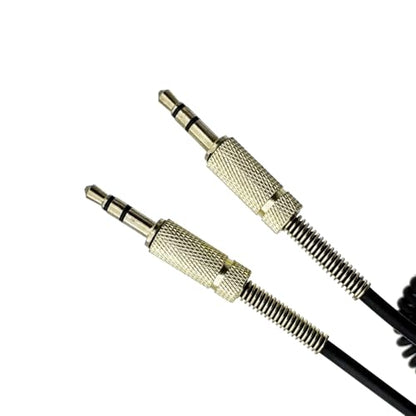 Seadream Coiled 3.5mm Auxiliary Audio Cable, Black, Gold-Plated Connectors, Stereo Male to Male Stretches to 10Feet