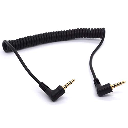 Coiled AUX Cable 3.5mm Audio Cable (- 1.5m/5Feet) | Plug Spring 4-Conductor Aux Stereo Extension Cord for Headphones iPad, iPhone, iPod, Mp3, Mp4, Tablets, Car, Echo Dot
