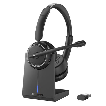 Wireless Headset with Mic for Work, Bluetooth Headset with Noise Canceling Mic & Charging Base, Wireless Headphones with Mic for Remote Workers/Call Center/PC/Laptop/Computer/Home/Office/Zoom/Teams