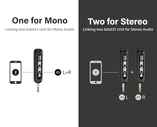 6dot35 Bluetooth Receiver with 1/4" TRS 6.35mm Output for Mixers | For PA/DJ/Amps, aptX HD & Low Latency, AAC/SBC, TWS Stereo Requires 2 Units, 10+ Hour Rechargeable Battery