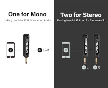 6dot35 Bluetooth Receiver with 1/4" TRS 6.35mm Output for Mixers | For PA/DJ/Amps, aptX HD & Low Latency, AAC/SBC, TWS Stereo Requires 2 Units, 10+ Hour Rechargeable Battery