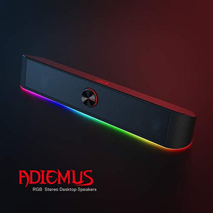 Redragon GS560 RGB Desktop Soundbar, 2.0 Channel Computer Speaker with Dynamic Lighting Bar Audio-Light Sync/Display, Touch-Control Backlit with Volume Knob, USB Powered w/ 3.5mm Cable, Black | 2.0 Stereo Enhanced Auido Quality, Touch-Control Backlit, Vol