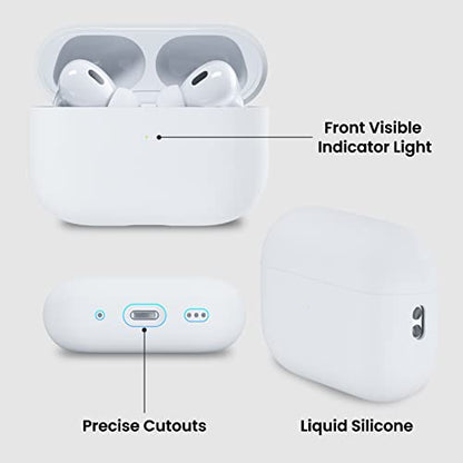 ORNARTO for AirPods Pro 2 Case, Hybrid Silicone, White | Hybrid Silicone Rubber, Front LED Visible, Wireless Charging, Skin-Friendly Soft Touch, Anti-Scratch, Detachable Lanyard - color: White