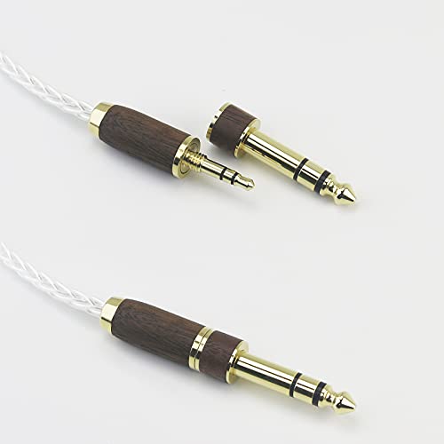 NewFantasia 3.5mm 1/8" TRS Male and 6.35mm 1/4" Adapter to 4.4mm Balanced Female Headphone Audio Adapter Cable 8 Cores 6N OCC Copper Single Crystal Silver Plated Wire Walnut Wood Shell