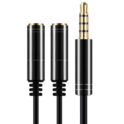 D & K Exclusives Headphone Splitter Adapter, 3.5mm Male to Dual Female Mic & Audio Y Cable, AUX Jack for Headset Complatible with Laptop, PC, PS4/5, Smartphone – Gold-Plated