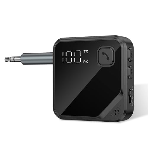 Upgrade Bluetooth 5.4 Car Adapter with 16-Hour Battery, 2-in-1 Hi-Fi Stereo Wireless Transmitter/Receiver for Car, Home Stereo, Headphones, Hands-Free Calling
