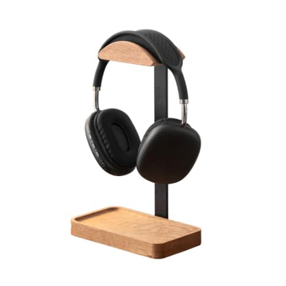 muso wood Oak Headphone Stand, Wood Headset Stand with Storage Base | Desk Holder for Gaming & Office, Compatible with AirPods Max, Bose, Razer Headsets - color: Oak wood