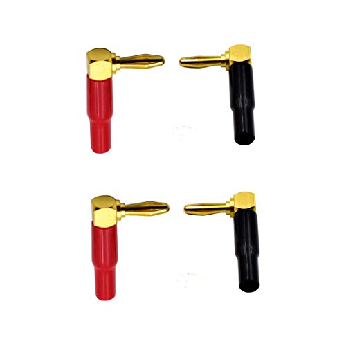 2 Pair 4mm Banana Plugs Screw Type Banana Plug 90 Degree Right Angle Speaker Cable Connector Copper Gold Plated (2 Black + 2 Red)