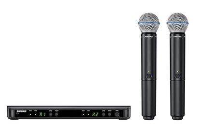 Shure BLX288/B58 Dual-Channel Wireless Audio System H11 Band (572–596 MHz) – BLX88 Receiver, (2) BLX2 Transmitters with Beta 58A Mic, Up to 14 Hr Battery, 300 ft Range | BLX88 Receiver, (2) BLX2 Transmitters with Beta 58A Mic, Up to 14 Hr Battery, 300 ft