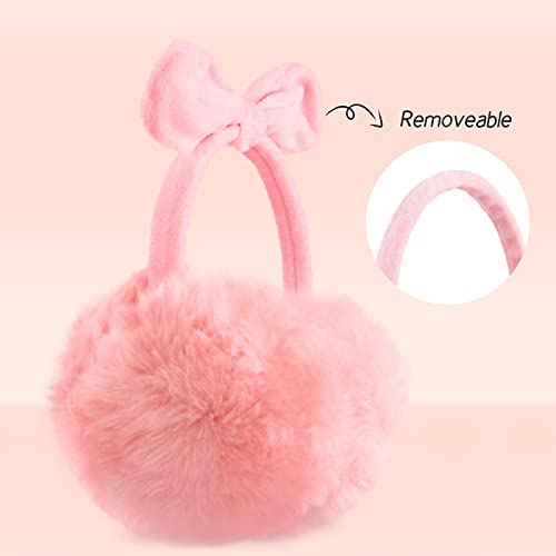 POXIMI Women Winter Earmuffs Girl Ski Adjustable Ear Covers for Kid Cute Bow Ear Warmer Outdoor Earmuff Fleece Lining - color: B-pink