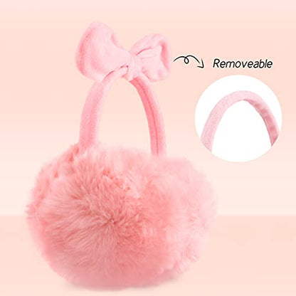 POXIMI Women Winter Earmuffs Girl Ski Adjustable Ear Covers for Kid Cute Bow Ear Warmer Outdoor Earmuff Fleece Lining - color: B-pink