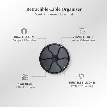Retractable Cable Winder, Silicone Cord Reel for Travel & Desk Organization, Compact Storage for Charging Cables and Earphones